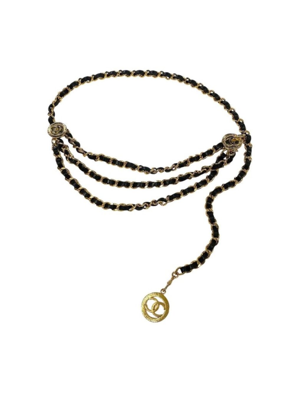 Chanel E8 CC Logo Chain Belt Black Gold